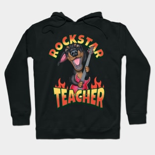 Cute Doxie Dog on a Rockstar Teacher Dachshund tee Hoodie